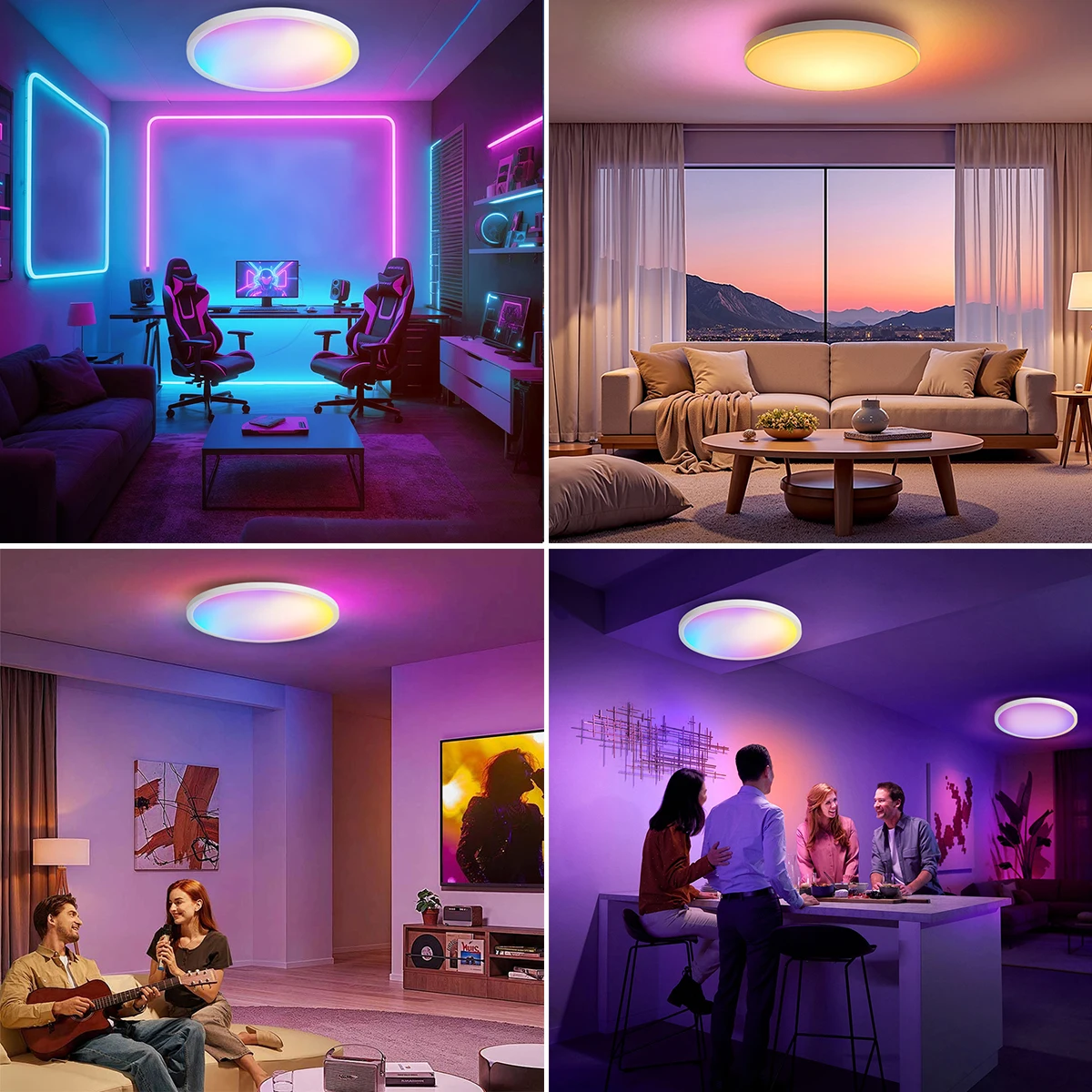 مصباح سقف ذكي واي فاي RGB + CCT LED تركيبات إضاءة السقف متوافقة مع Alexa Google Home 16 مليون متعدد الألوان 3000-6500K