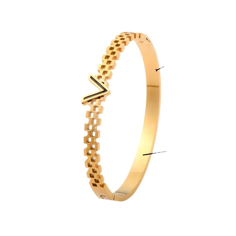

AETEEY 18K Gold - Like Titanium Steel V - Shaped Bracelet Gold Zircon Diamond - Inlaid Clasp Bangle, Fashion Personality Jewelry