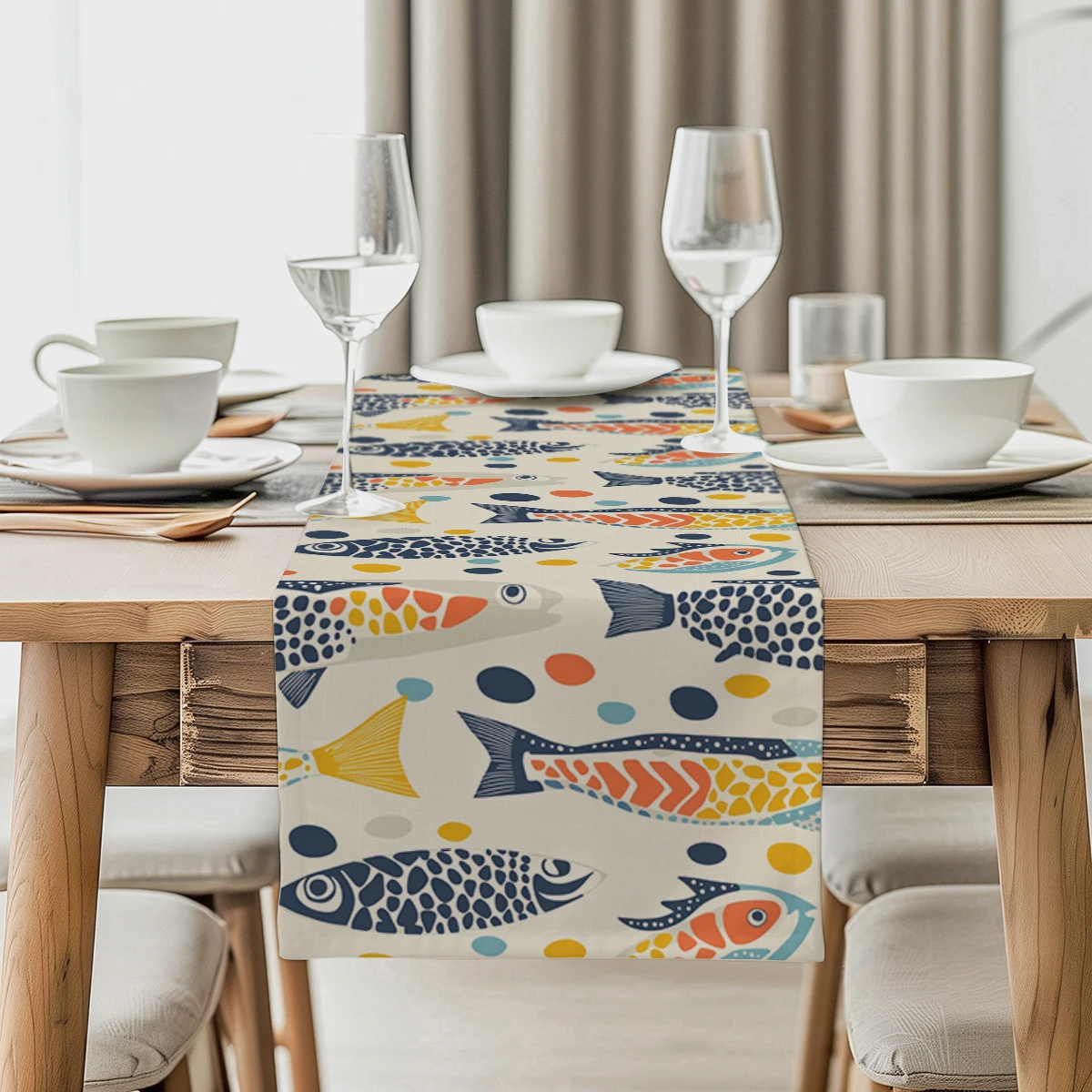 Fish Folk Wind Table Runner Kitchen Dining Decoration Table Runners Holiday Decorations Room Decor