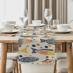Fish Folk Wind Table Runner Kitchen Dining Decoration Table Runners Holiday Decorations Room Decor