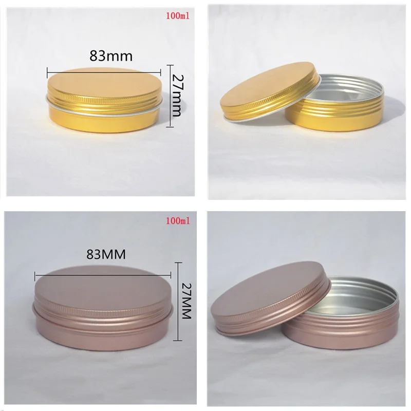 

200pcs 100ml Empty Rose Gold Metal Aluminum Tins Cans Screw Top Round Candle Spice Face Cream Cans Seal Lid Containers