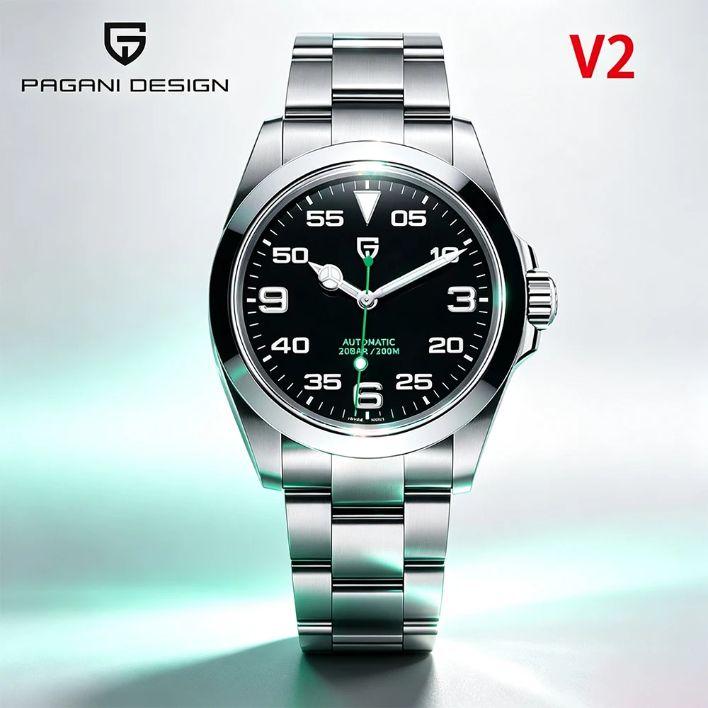 PAGANI DESIGN V2 Air King Luxury Brand Men Automatic Watch 40MM Stainless Steel Mechanical Watch Sapphire AR Coating 200m Waterproof Automatic Clock