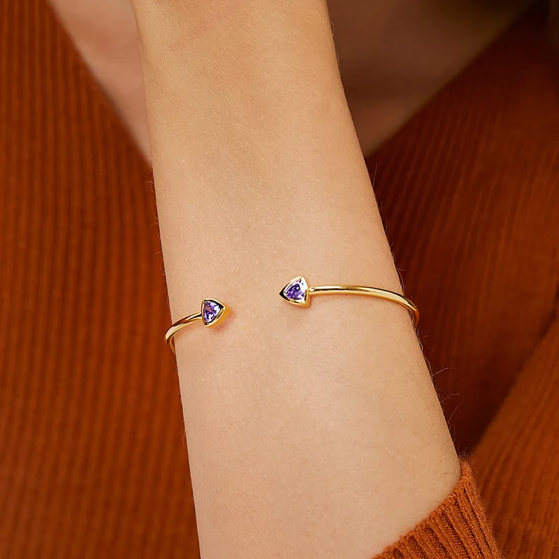European and American retro fashion geometric triangle zircon plated 18K gold bracelet for women