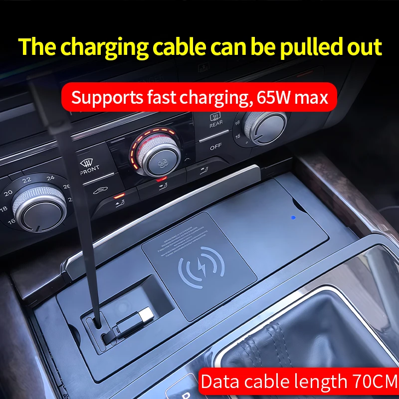 لأودي 2012-2018 A6 A7 شاحن سيارة لاسلكي ولاعة السجائر الفاصل كابل تليسكوبي للشحن السريع لسامسونج آيفون #4