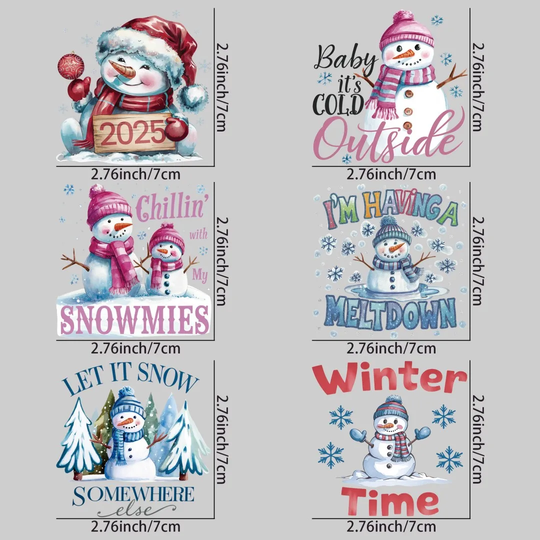 Snowman Winter DIY Stickers Shirt Clothes Patch Girls Backpack Pillow Washable Heat Transfer Printing