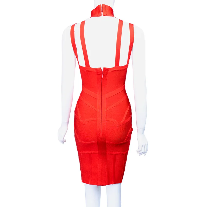 Sukienka midi bez rękawów z wysokim dekoltem, ukrytym zamkiem błyskawicznym, seksownym odkrytym tyłem i wycięciami, idealna na studniówkę, koncert i romantyczne randki.