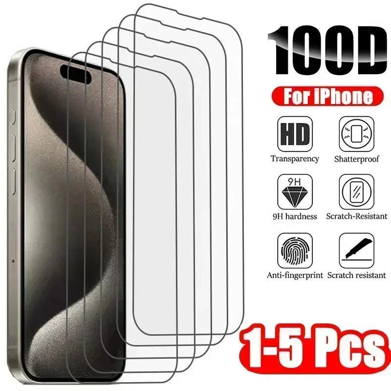 1-5Pcs Tempered Glass for IPhone 15 14 13 12 11 Pro Max Screen Protector for IPhone 7 8 14 Plus SE X XS XR Protective Glass Film