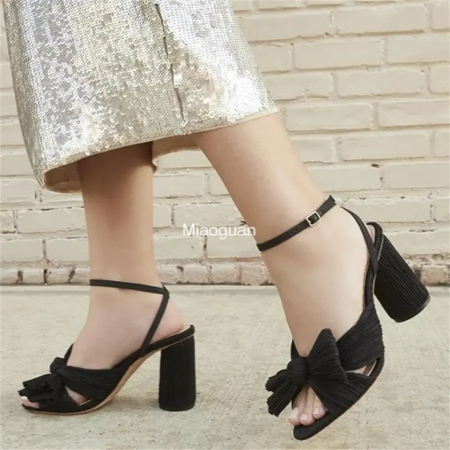 2023 Summer Brand Luxury Designer High Quality Open Peep Toe Bowknot High Heels Women Sandals Party Dress Fashion Wedding Shoes