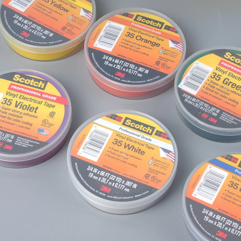 3M 35 Electrical Tape Professional-Grade PVC Electrical Insulation High Temp Flame-Retardant Quality Phase Color Tape