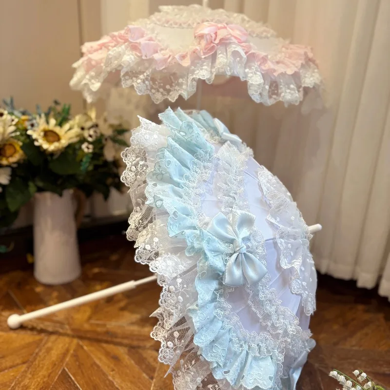 1PCS Original Design Lolita Pink Blue White Lo Umbrella Soft Cute Girl Heart Sweet Umbrella Tea Party Photography Prop