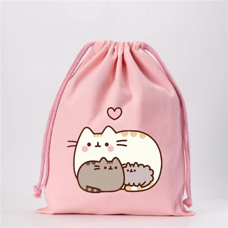 Pusheen Drawstring Bag Cartoon Printing Student Sports Large Capacity Backpack Sackpack Handle Bundle Pocket Kids Birthday Gifts