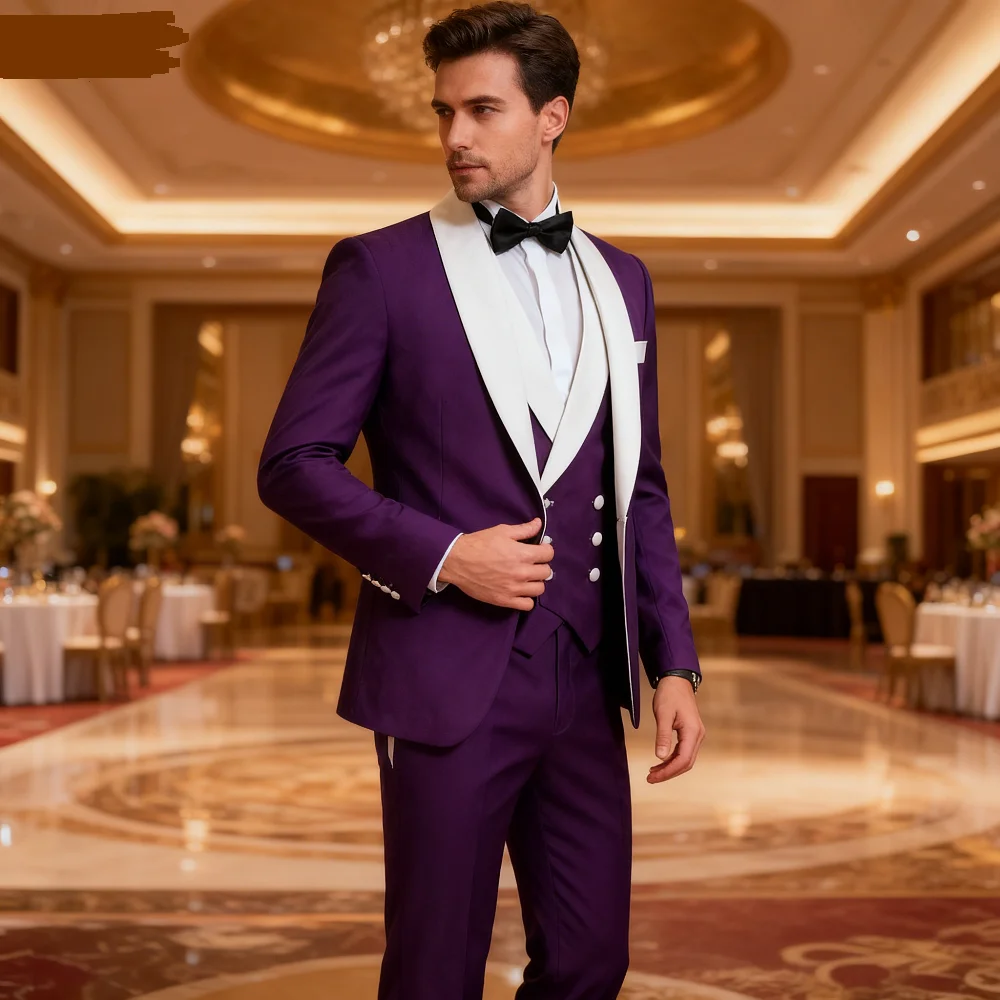 

Men's 3-Piece Slim Fit Tuxedo Wedding Suit Formal Business Party Blazer Jacket Lapel Coat Vest Pants for Groom Groomsmen