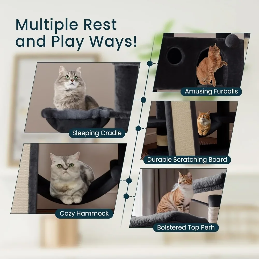 

SHA CERLIN 65in Larger Cat Tree Tower Condo for Indoor Kitties/Multi-Level Furniture Activity Center with Wide Base/Cozy Plush C