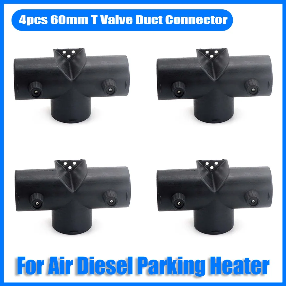 4PCS 60mm 2 Vavles Flap Adjustable Air Diesel Parking Heater Vent Ducting T Branch Splitter Exhaust Pipe Joiner Connector Garage