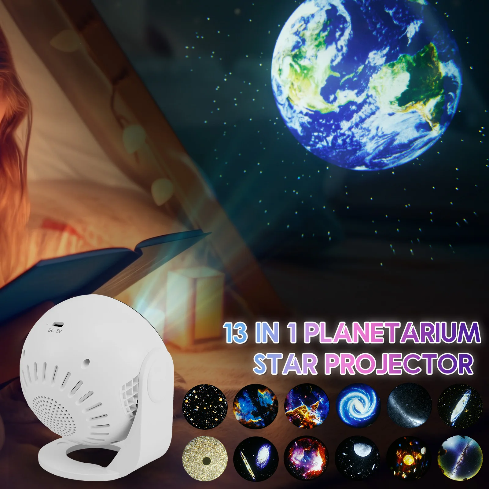 Star Projector Silent Galaxy Projector with 13 Film Discs Compact Star Projector Galaxy Light Adjustable Focus Nebula Projector