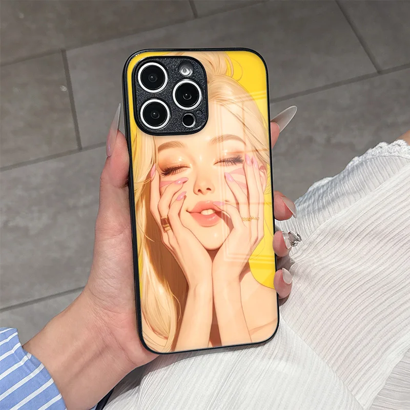 High-Quality Beautiful oil painting girl Anti-drop Glass Phone Case FOR iPhone11/12/13/14/15/16/17 Pro Max AIR PLUS