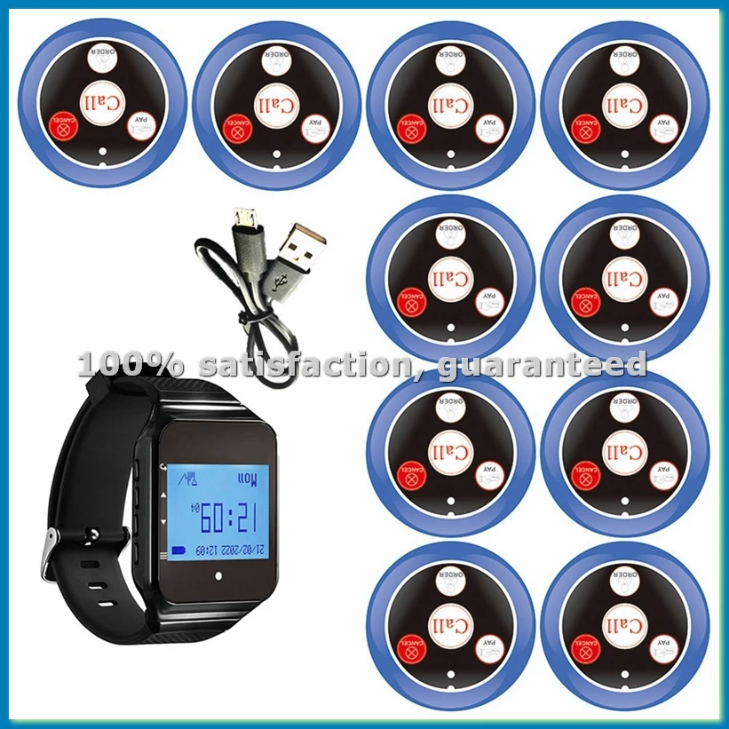 

Wireless Restaurant Pager Waiter Calling System with Watch Call Button for Hookah Bar Cafe Bar Customer Service Blue-ABWO