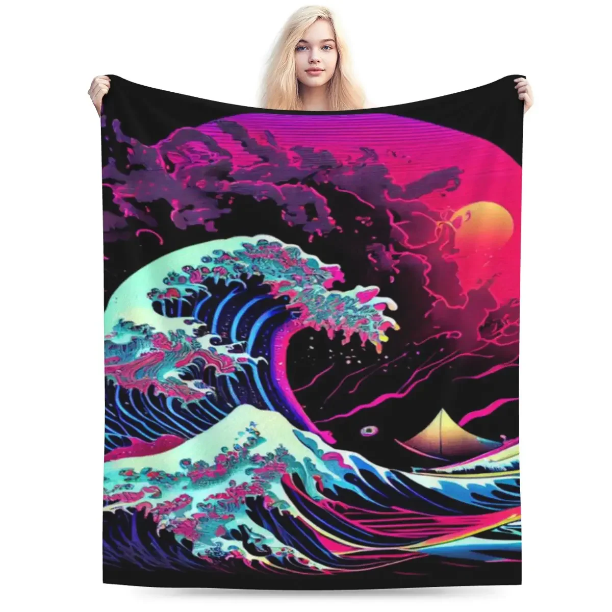 The Great Wave Off Kanagawa (Synthwave Dreams Retrowave Bedroom Lofi Living) An Ultra-Soft Micro Fleece Blanket