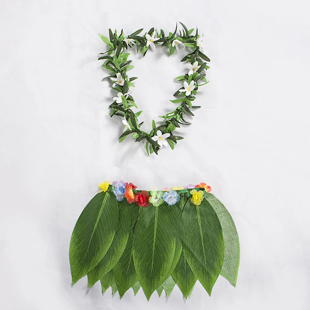 

4Pcs Hawaii Hula Grass Skirt Tropical Theme Dance Costume with Adjustable Waistband Colorful Fabric Flowers for Beach Party
