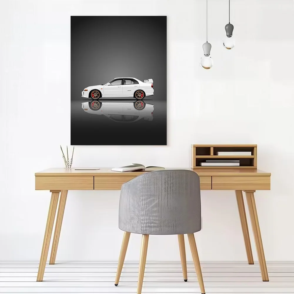 White Japanese Car Lancer Evolution Canvas Poster Customizable Printed Canvas Painting Wall Art for Fans Room Decor Wand Deko