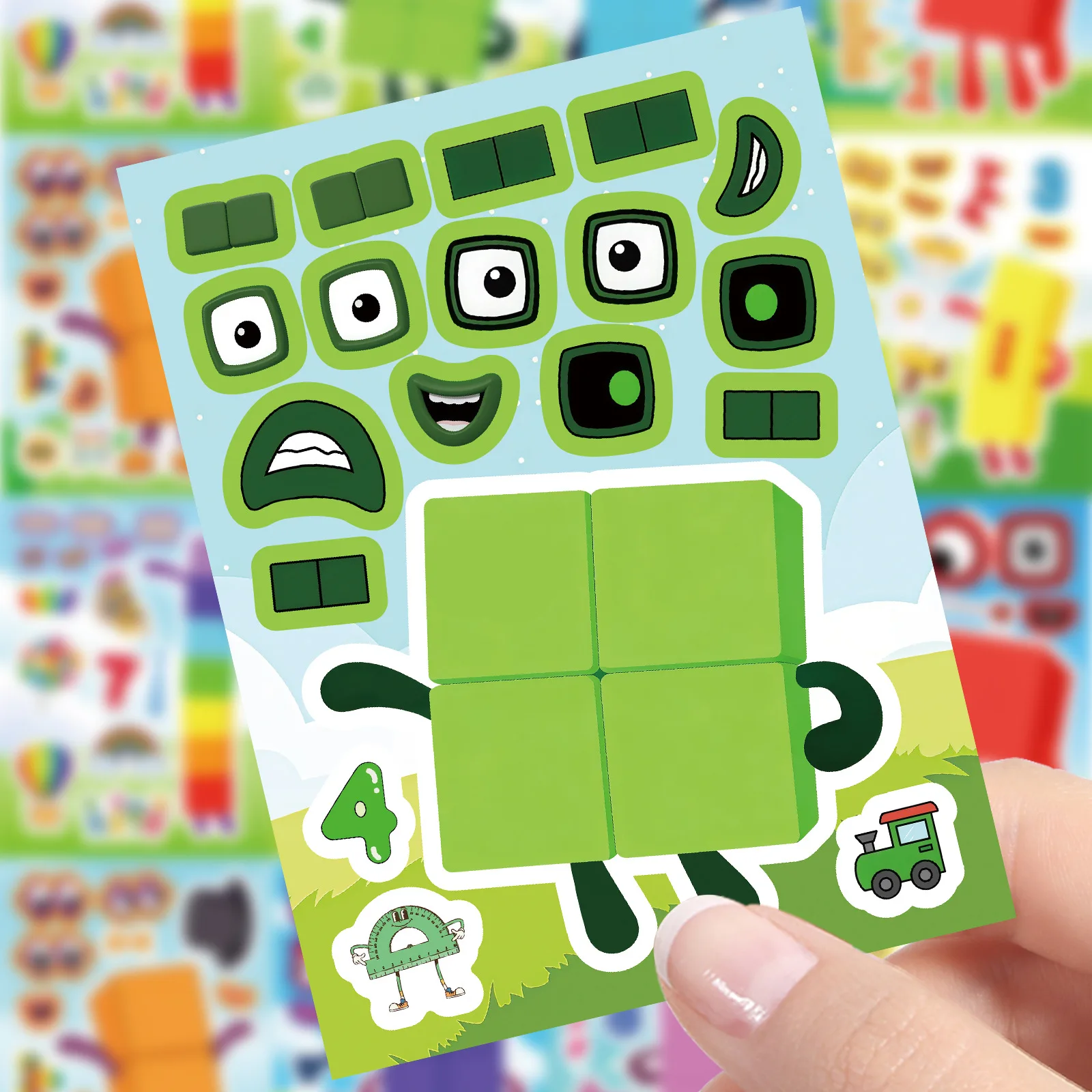 8Sheets Digital Building Blocks Cute Puzzle Stickers Cartoon Building Blocks  Stationery Decor DIY Face Stickers gallery 4