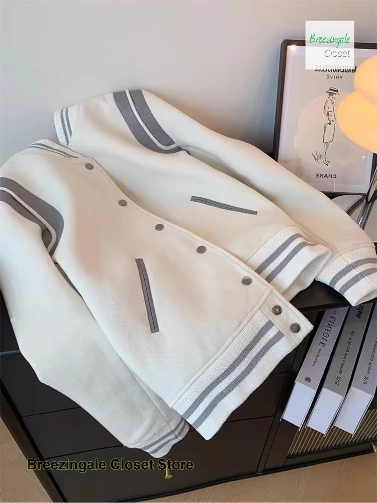 Japanese college style contrast stitching stand-up collar baseball uniform coat women's spring and autumn Joker casual jacket