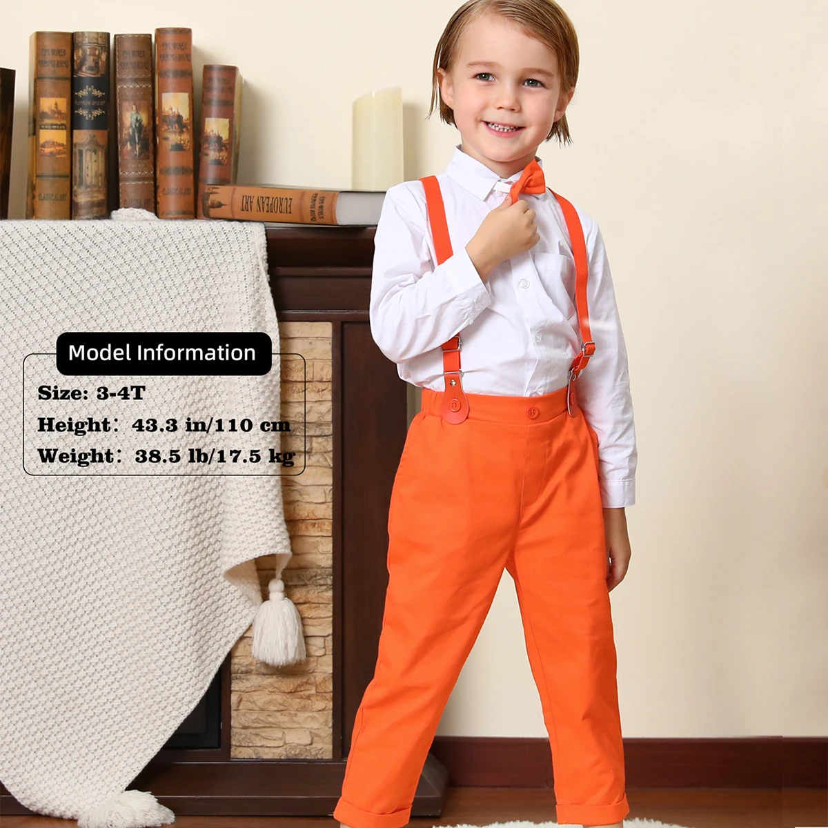 Traje de bebé para niños, vestido de boda Formal con tirantes de caballero de Pascua, traje de Halloween para niños pequeños, ropa de fotografía blanca y naranja