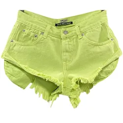 New Summer Fashion Personality Fruit Green Jeans Mujer Denim Shorts Women Sexy Low-rise Wide-leg A-shaped Shorts