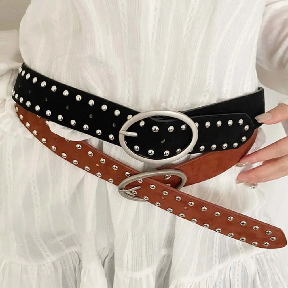 

Винтажный регулируемый пояс с заклепками, джинсовый декор, ретро Y2K, широкий пояс в стиле панк, американский стиль, женские пояса из искусственной кожи