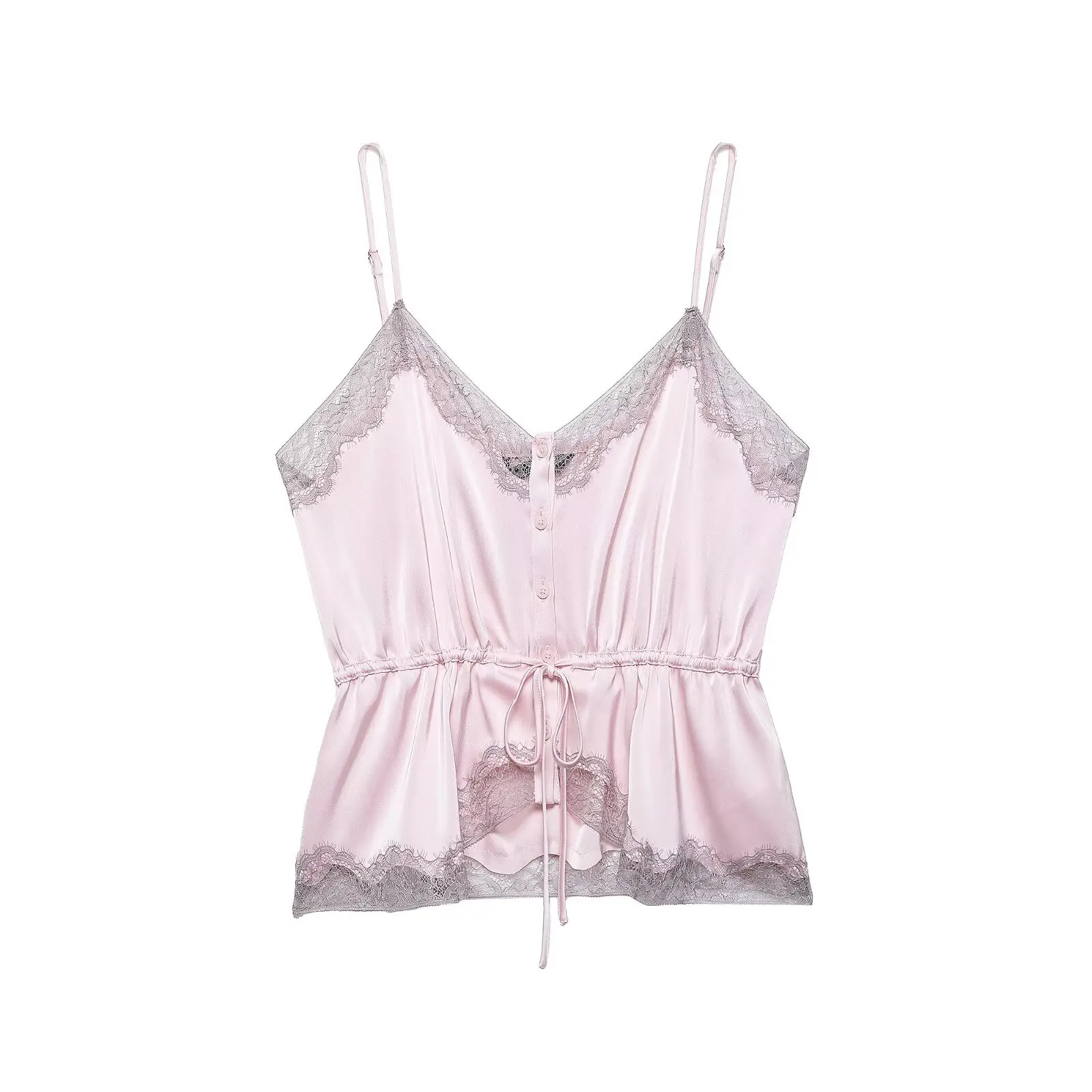 Willshela Women Fashion  Lace Hem Single Breasted Backless Corset Tops Vintage Thin Straps V-Neck Female Chic Lady Crop Top