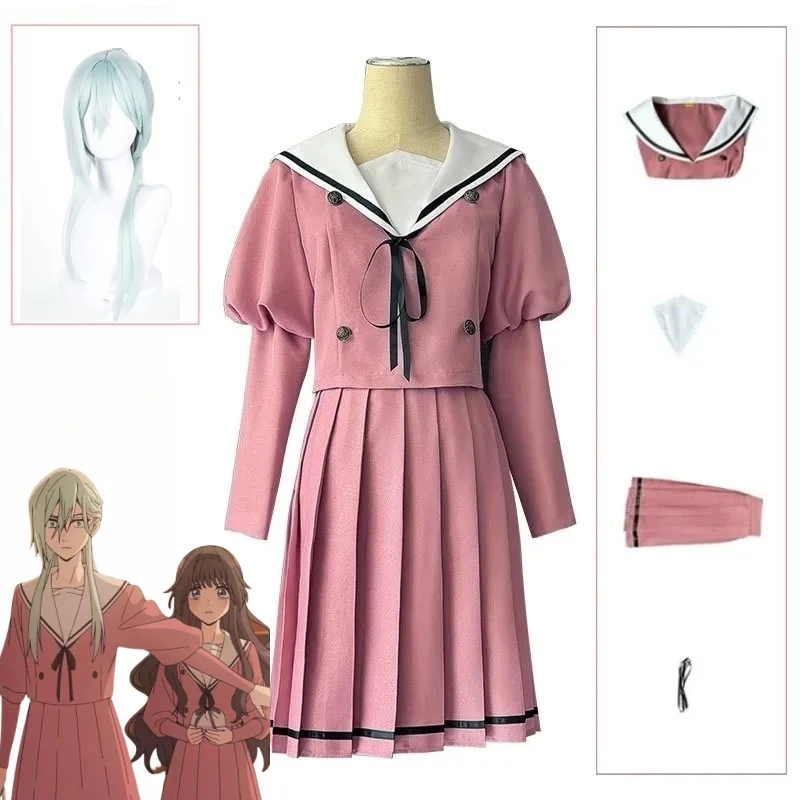 

The Fragrant Flower Blooms With Dignity Waguri Kaoruko Hoshina Kō Kou Cosplay Costume Light Green Wig JK School Uniform Daily