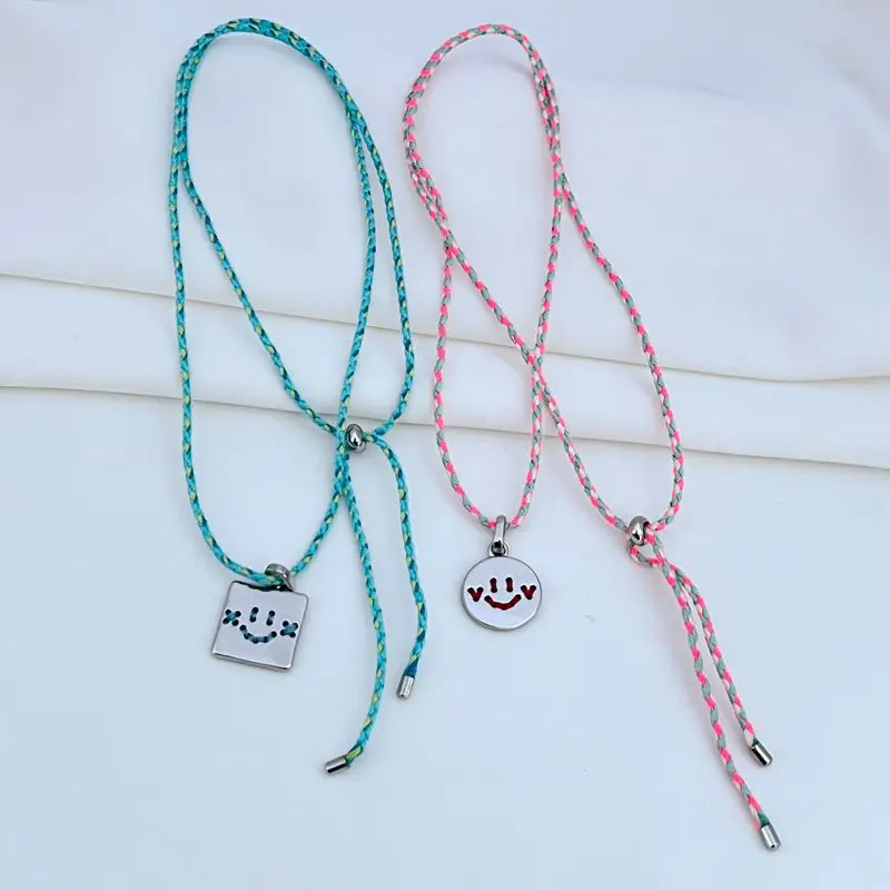 

New Korean Fashion Funny Hand-woven Smiley Face Niche Design Women's Sweet Temperament Long Necklace for Women Harajuku Fashion