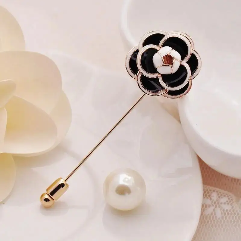 Camellia pin brooch Black White Flower Rose Female Brooches Accessories