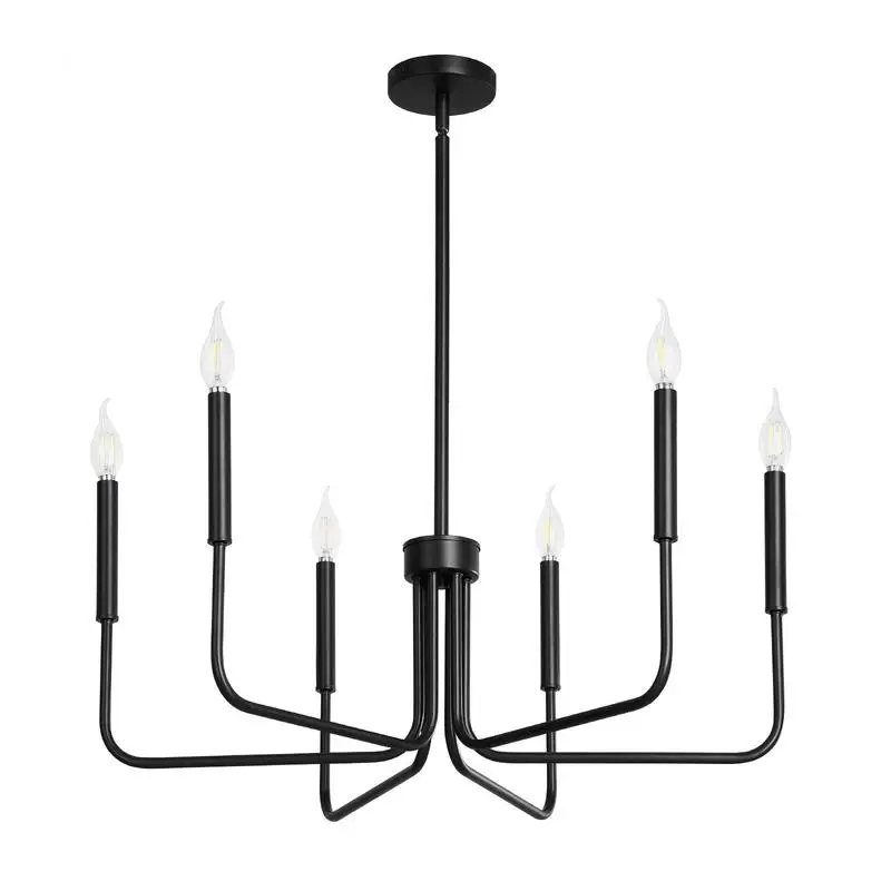 

Modern Pendant Lamp 26-Inch For Dining Room Bedroom Foyer 6-Light Farmhouse Design Adjustable Height Metal Hanging Fixture Black Finish Ceiling Mount Light Indoor Decoration