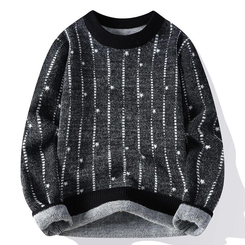 Graffiti Pattern Jacquard Men Fall Winter Loungewear Shirt Long Sleeve Round Neck Trendy  Pullover for Men