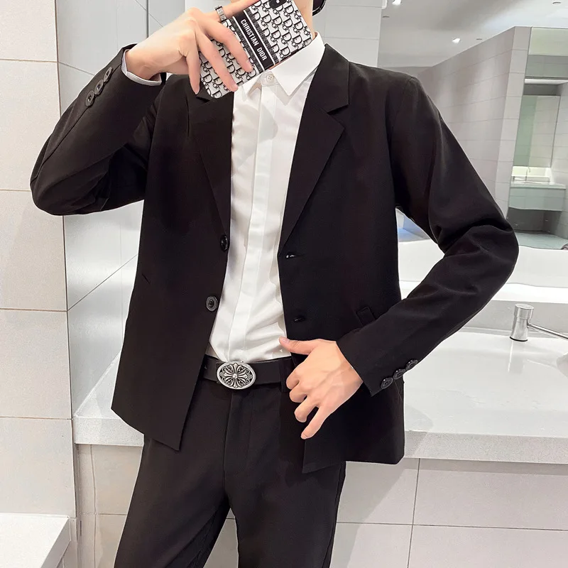 4-A95   Casual Suit Jacket Men\'s light gray Small Suit suit Puppy and Summer Korean Style Loose Slimming Three-piece Suit