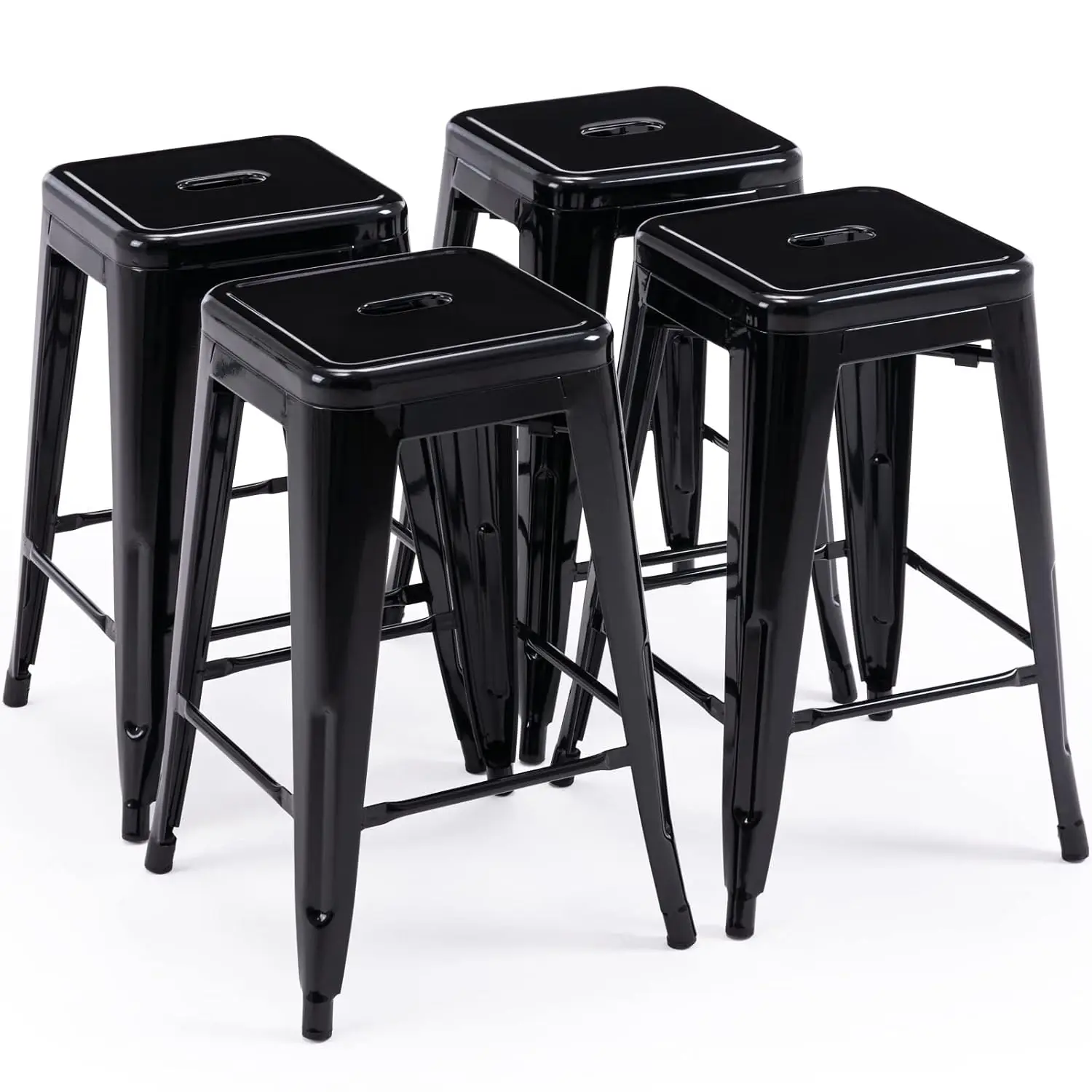 24 Inch Metal Bar Stools Set Of 4 Stackable Indoor Outdoor Black, Customized
