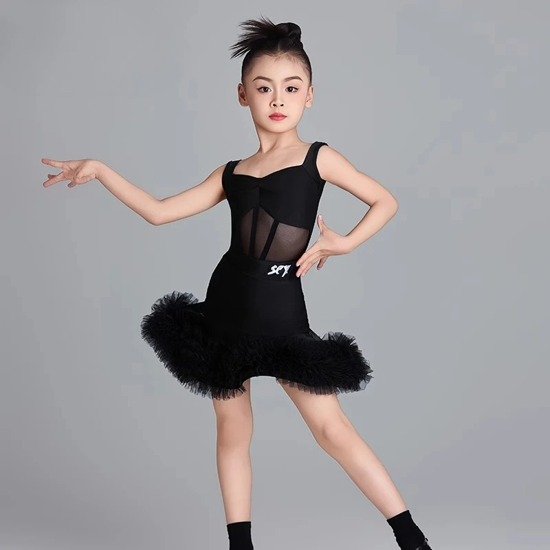 Black summer new children's Latin dance costumes,girls' high-end practice costumes, and children's training performance costumes