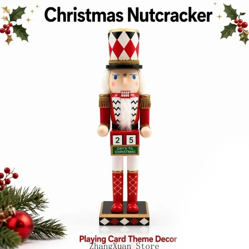 Weihnachts-Adventskalender aus Holz, freistehende Spielkarten-Soldat-Figur, Dekoration für saisonale Arrangements – Detail 2