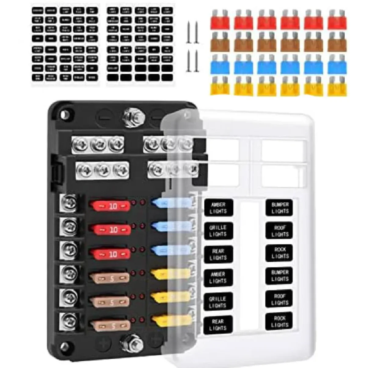 12 Way Blade Fuse Block 12V ATC ATO with LED Indicator Negative Bus Waterproof Fuse Panel for Car Boat RV Truck