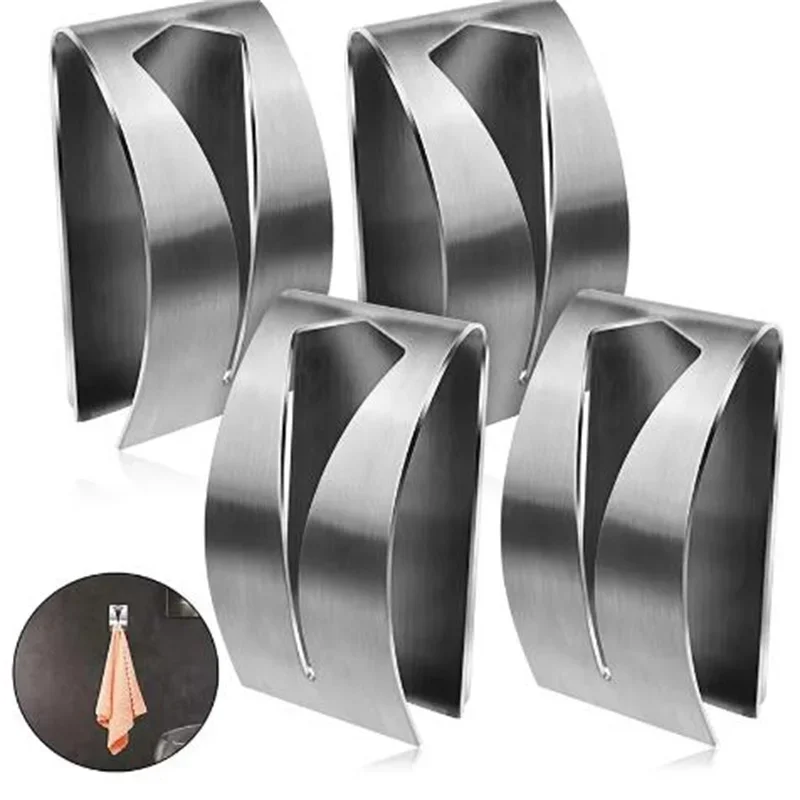 

1PC Stainless Steel Towel Holder Hook Self Adhesive Clip Bathroom Cloth Hanger Household Wall Mounted Towel Rack Storage