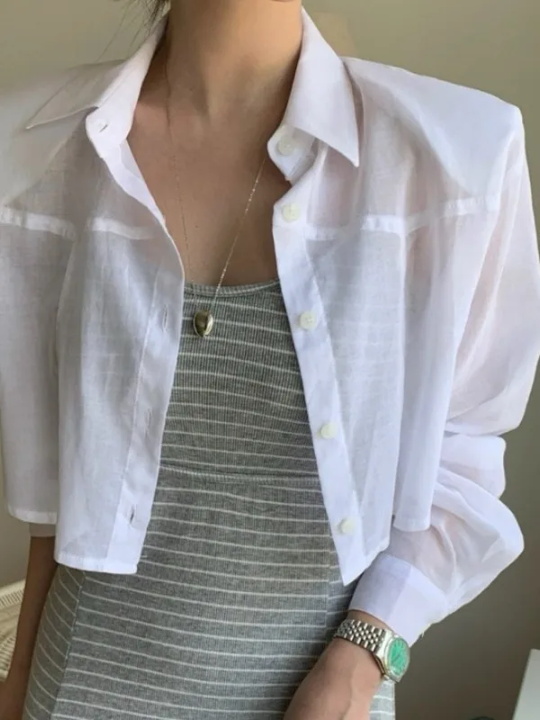 

Chic White Loose Long Sve irt Women's Faionable Turn-down Collar ort Sle Korean Sle Premium Quali irt