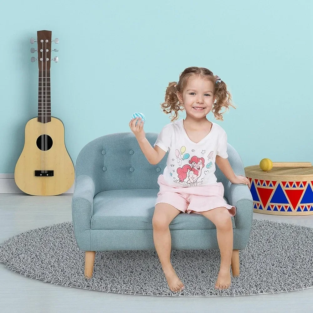 

11" High Seat 2-Seat Sofa, Toddler Sofa, Linen-Like Fabric and Wooden Frame Sofa Chair for Ages 3-7, Living Room Sofas
