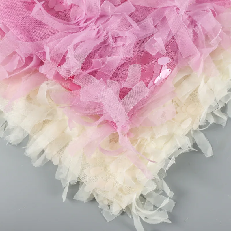 

Tassel mesh embroidered fabric chiffon 3D floral sequin embroidered mesh fabric for wedding dresses evening gowns stage costumes
