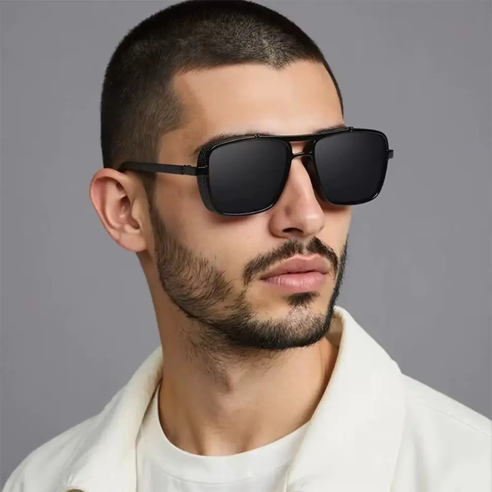 

Stylish Luxury Rectangle Sunglasses Classic Thick Edge Double Bridge Shades Summer Steam Punk Eyewear for Outdoor Driving