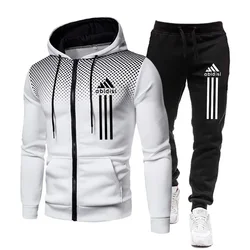 2024 Hot selling men's casual jogging zipper jacket hoodie + sweatpants two-piece spring and autumn outdoor fitness set