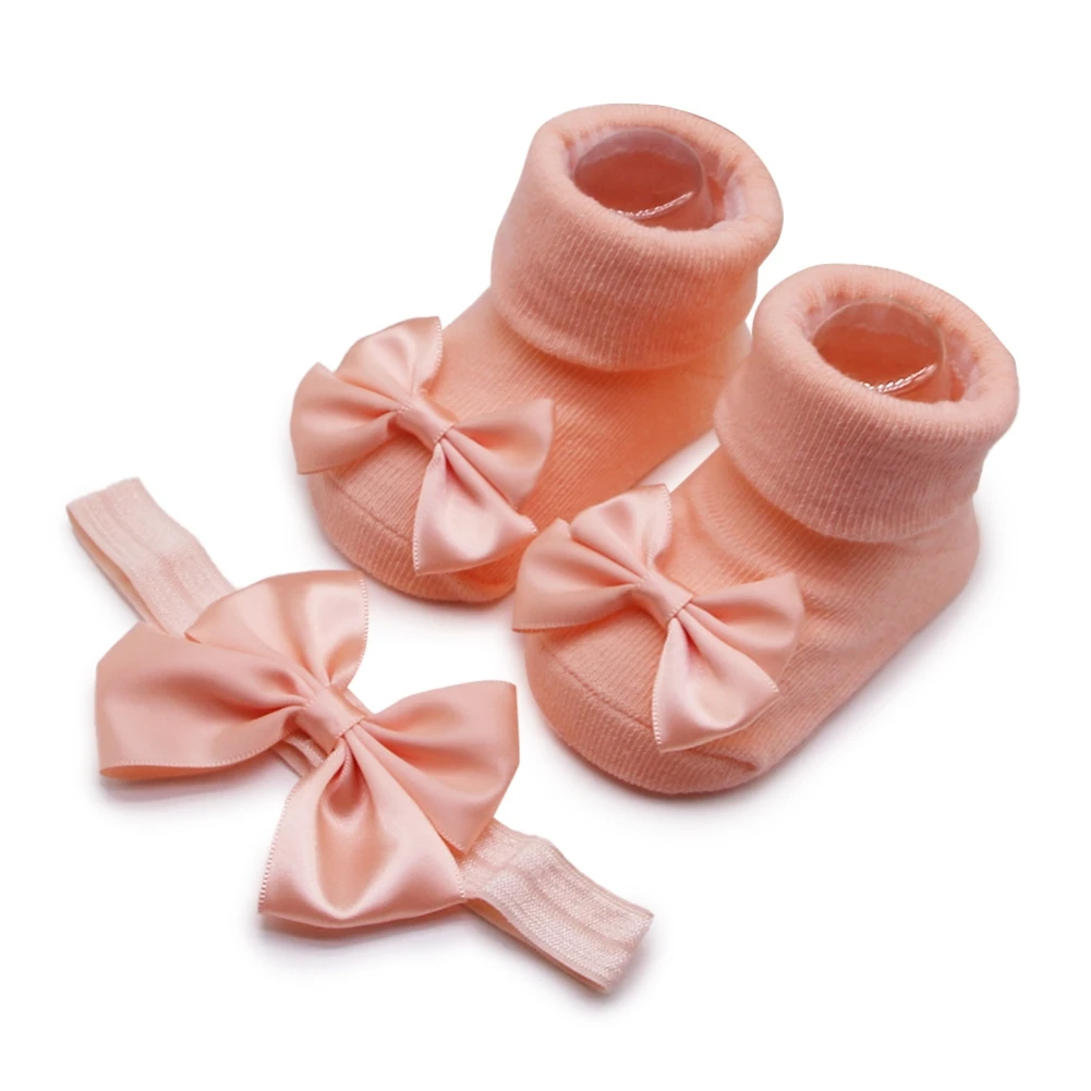 Baby Girls Princess Socks Bow Tie Socks Fashion Headband Toddler Cute Socks Fashion Princess Socks  0-12M