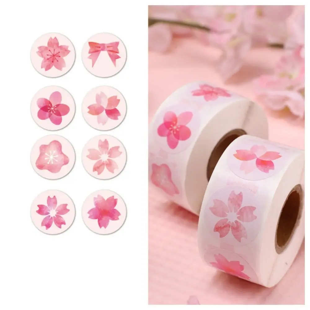 500pcs/roll Sticker Decor Cherry Blossom Sticker Self-adhesive Label Flower Sticker Envelopes Sealed Baking Label Stylish