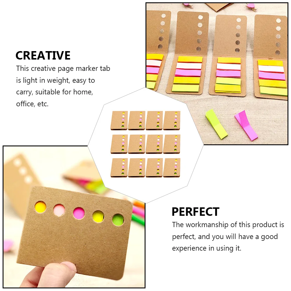 

12pcs Colorful Index Tabs Kraft Paper Markers Page Organizers Self Adhesive Gifts Notebook Accessories