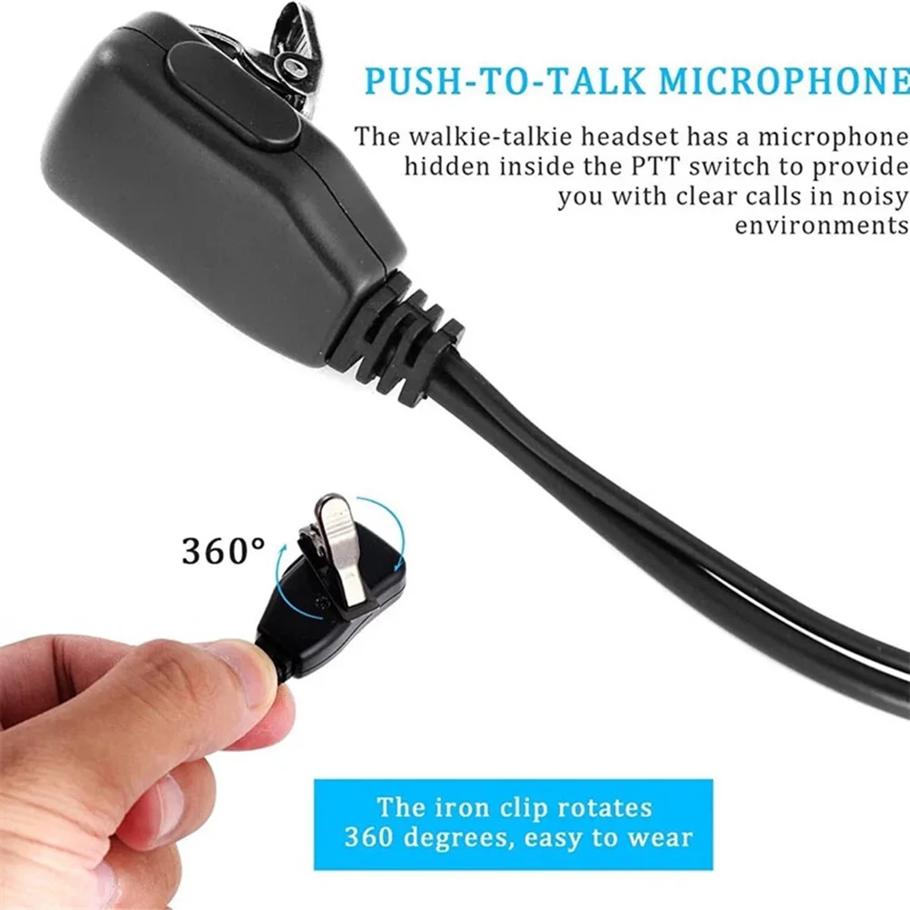 200Hz-3.5KHz 2-Pin Headset Hidden Microphone With PTT Switch PTT Earbud In-line PTT Switch For Kenwood TK-2188
